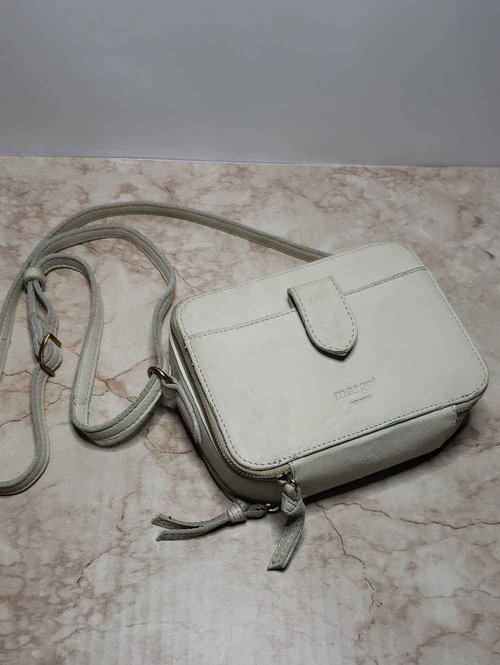 Margot Cream Leather Crossbody Bag
